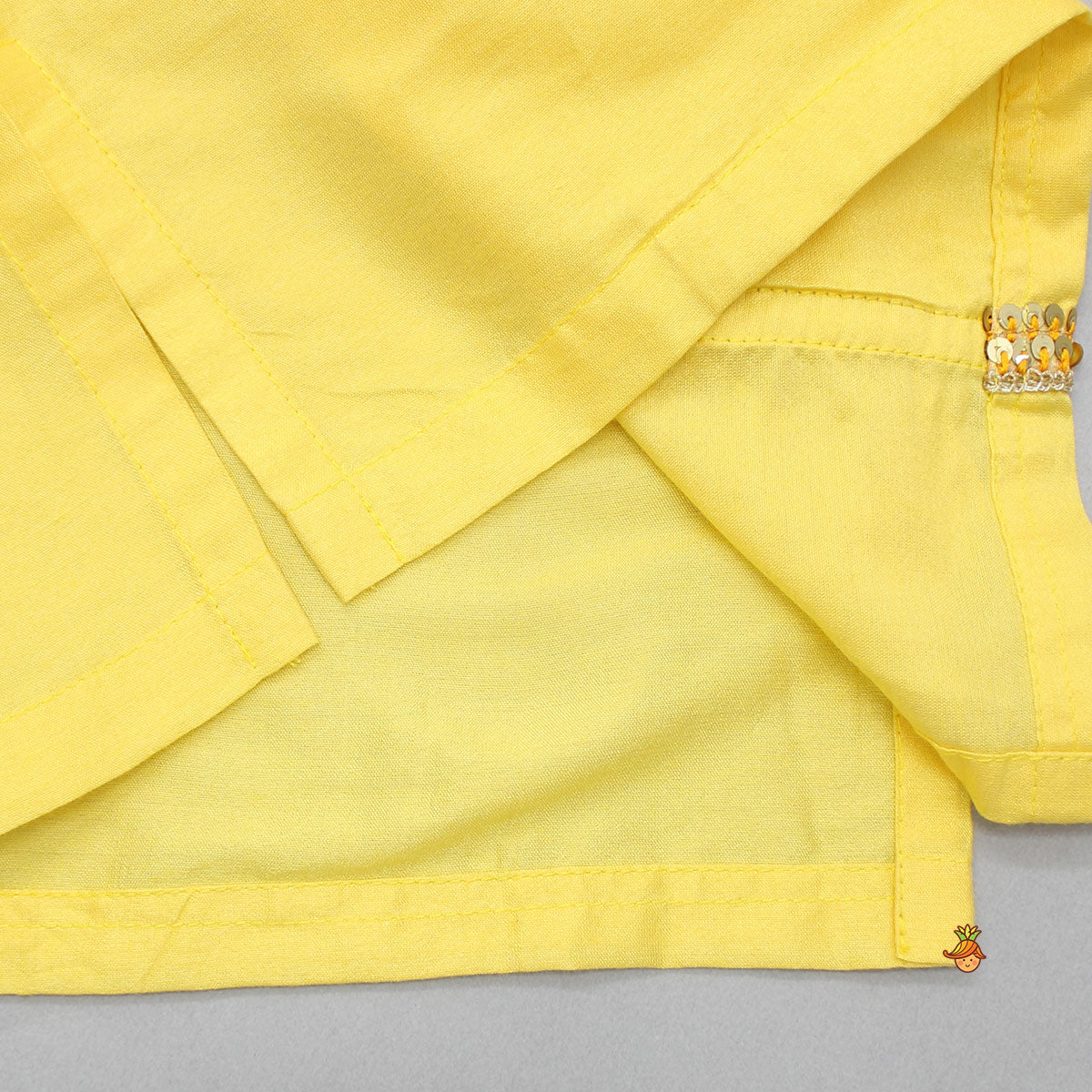 Angarkha Style Yellow Kurta And Orange Dhoti