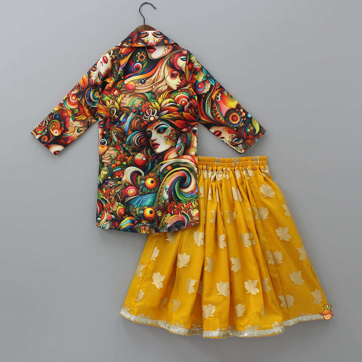 Top And Multicolored Jacket With Box Pleated Lehenga