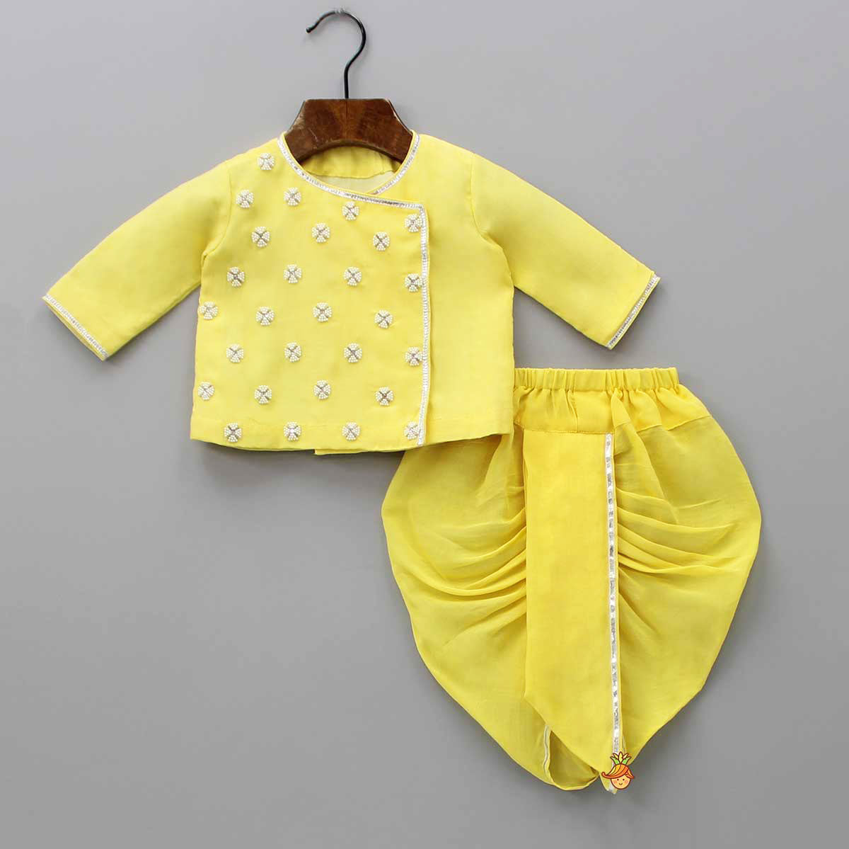 Embroidered Yellow Kurta And Dhoti