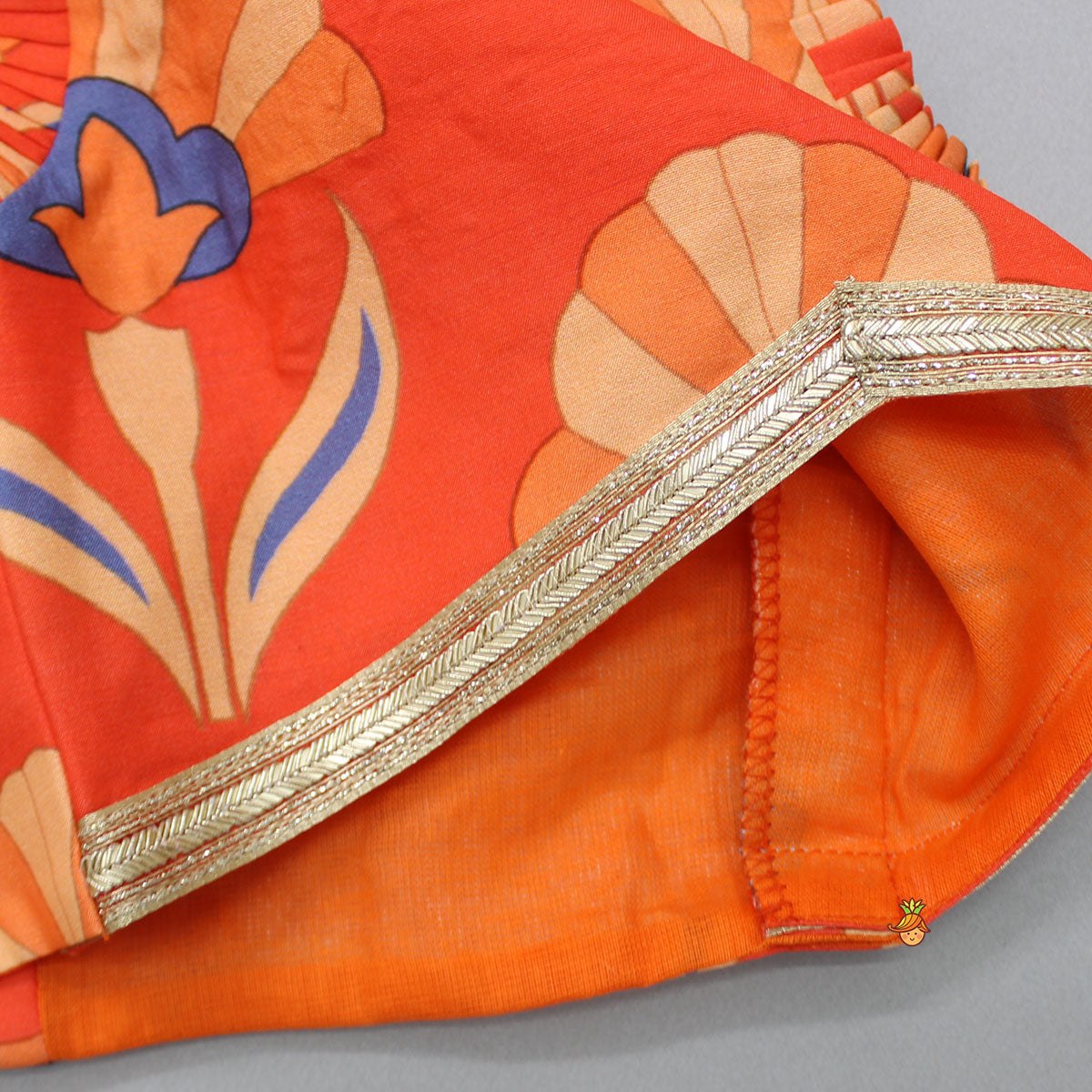 Floral Printed Orange Top And Lehenga