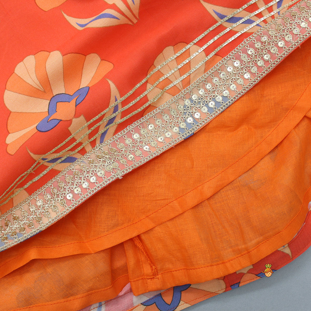 Floral Printed Orange Top And Lehenga