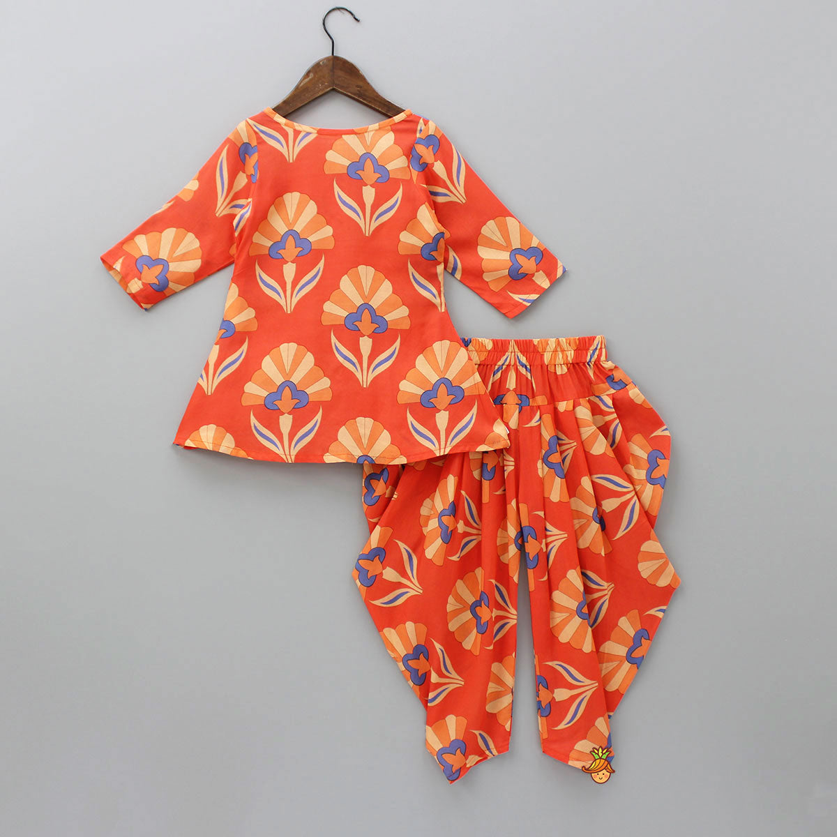 Printed Orange Kurti And Patiala With Matching Dupatta