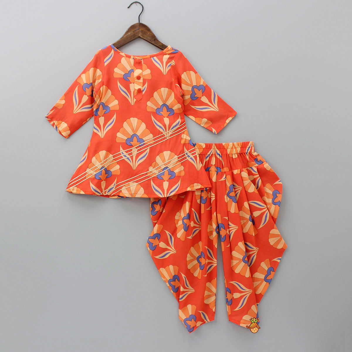 Printed Orange Kurti And Patiala With Matching Dupatta