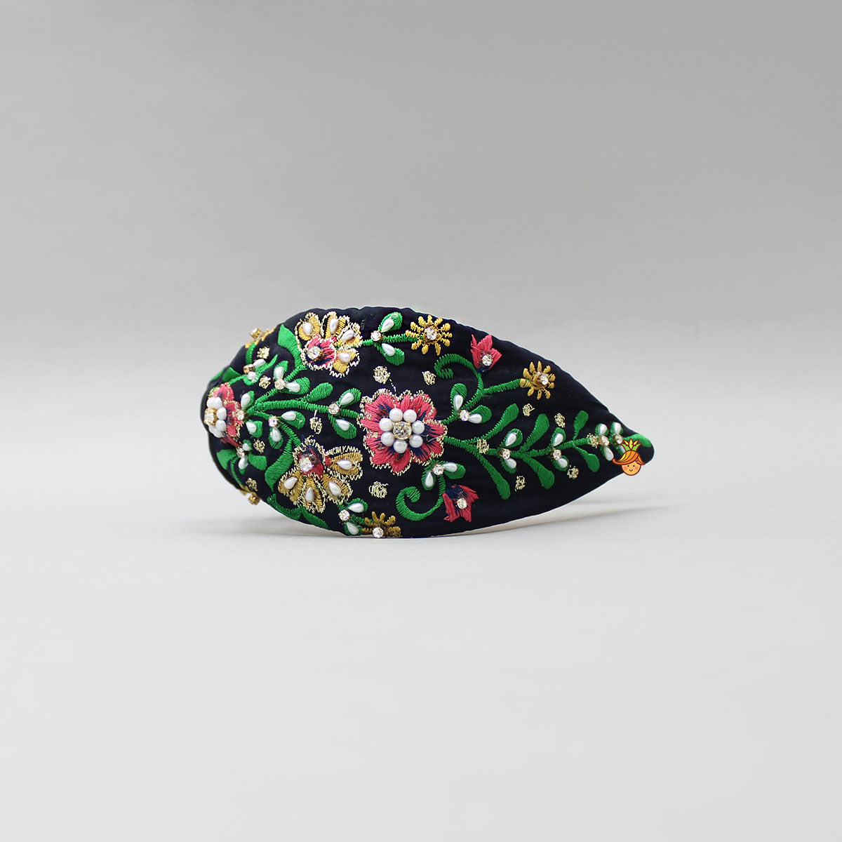 Floral Embroidered Black Hairband