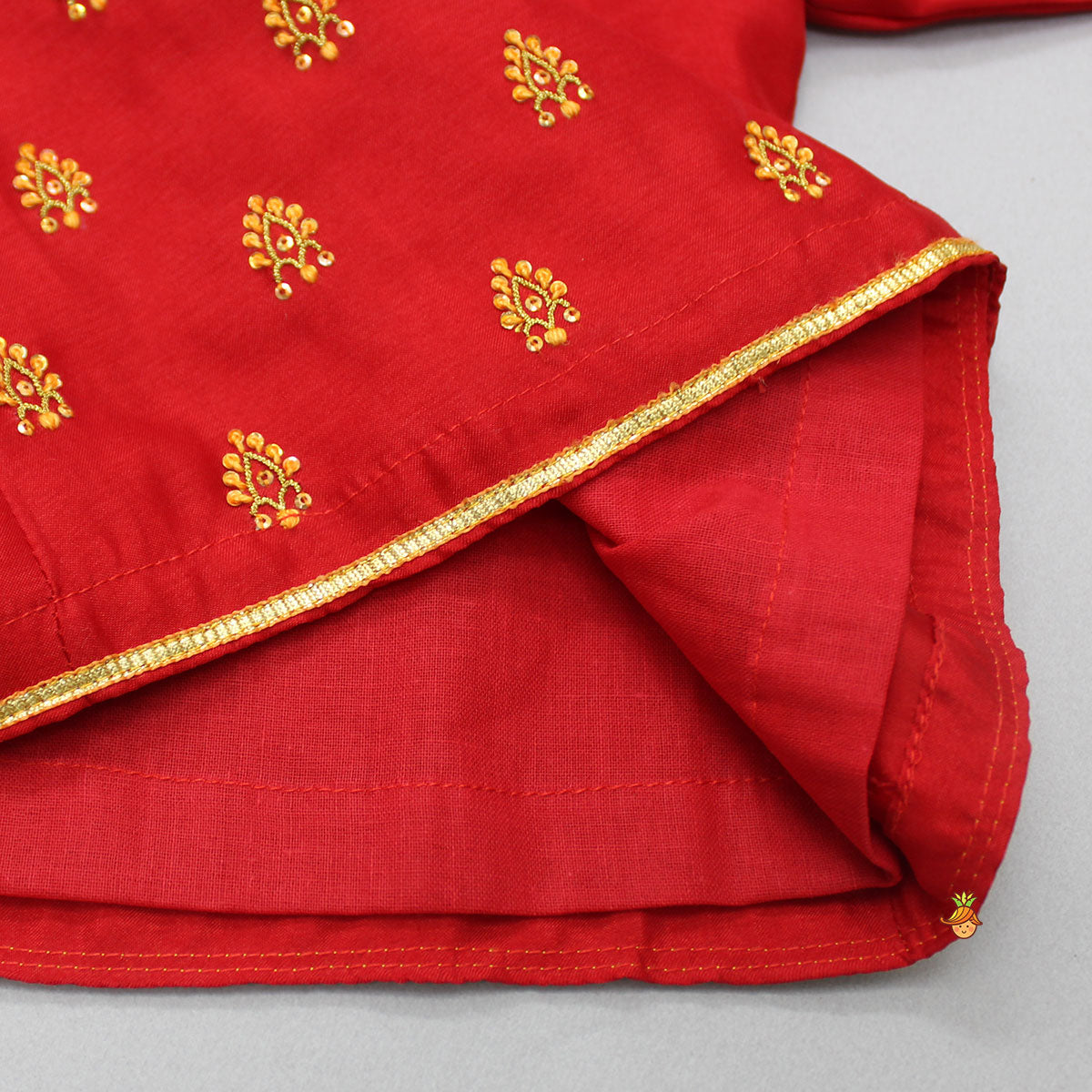 Red Embroidered Angarkha And Bandhani Printed Dhoti