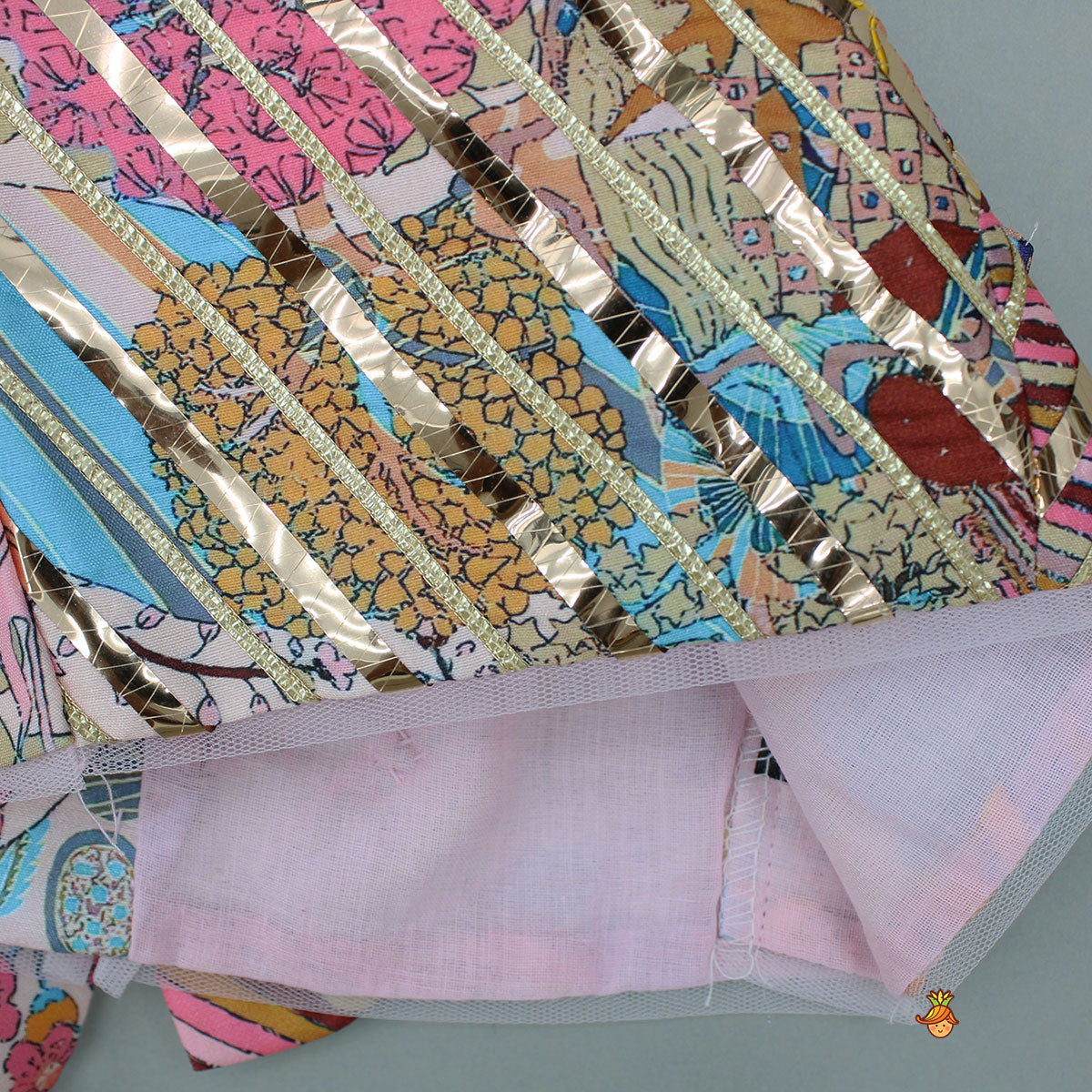 Multicolour Printed Lace Detailing Top And Flared Lehenga