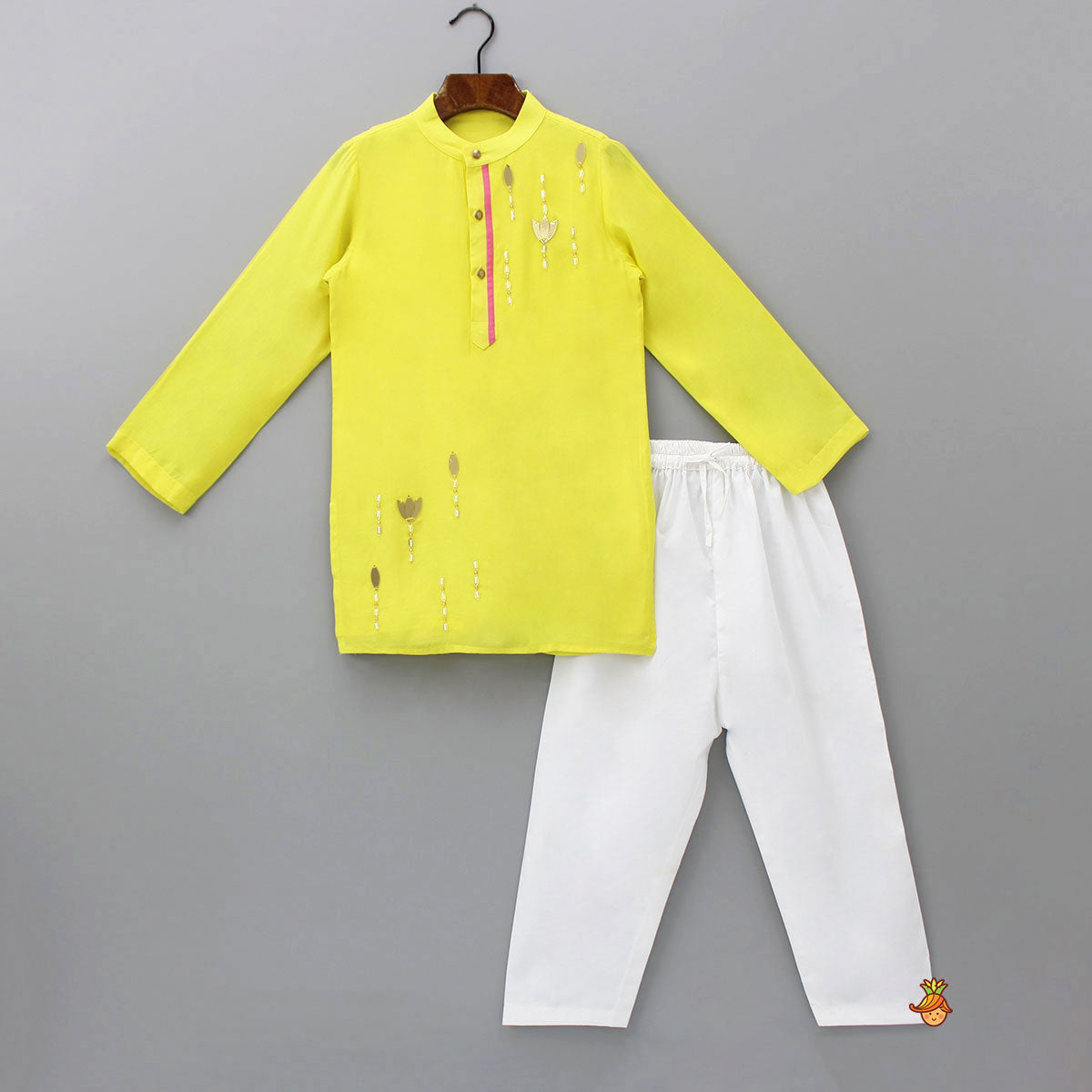 Embellished Yellow Kurta And Pyjama