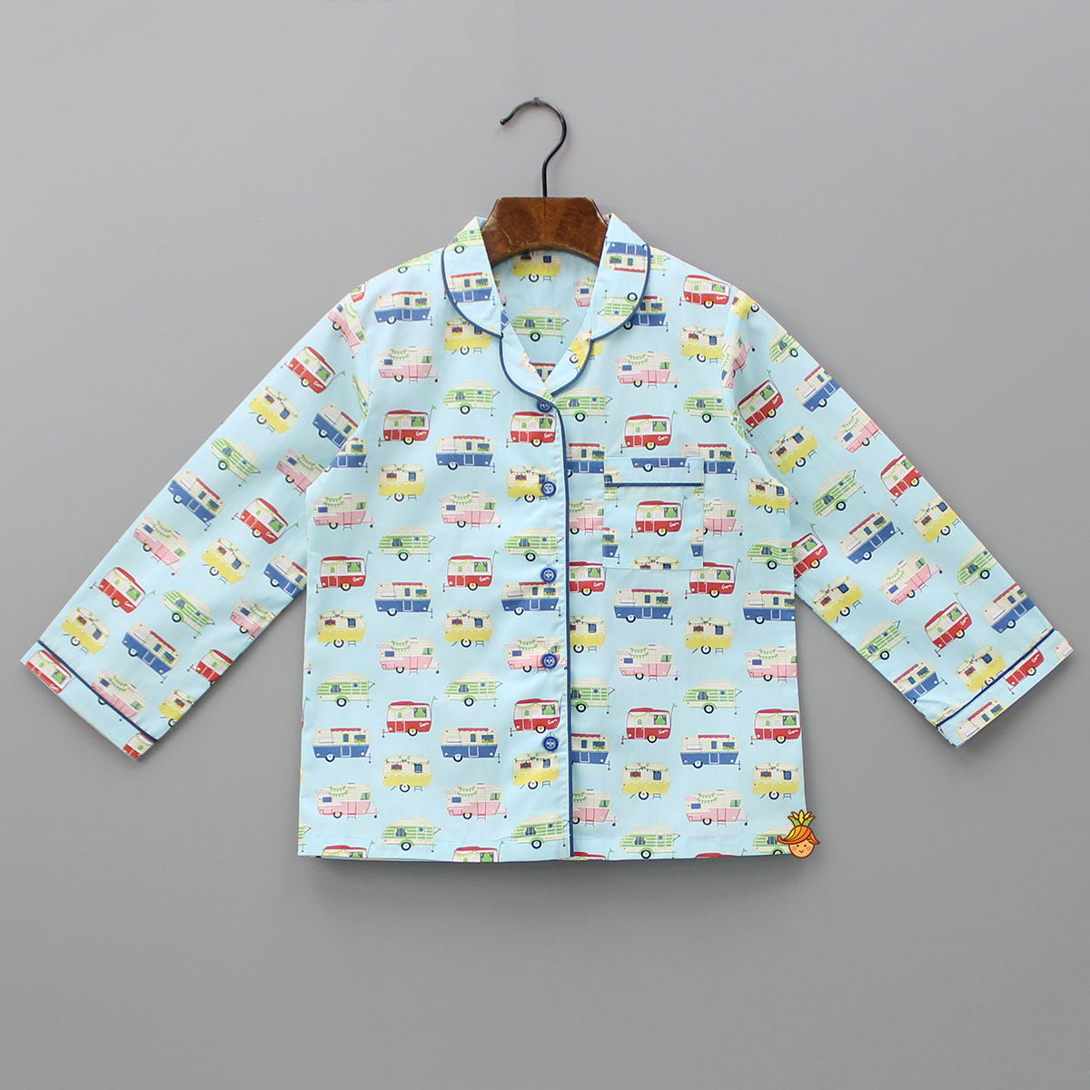 Vehicle Printed Notched Collar Sleepwear