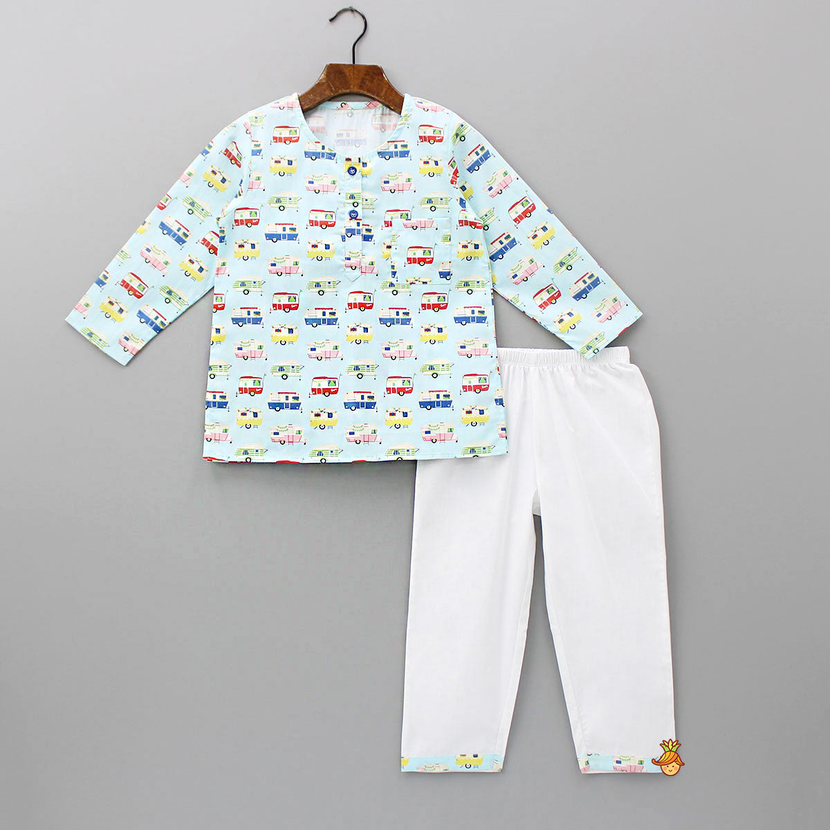 Multicoloured Vehicle Printed Top And Pyjama