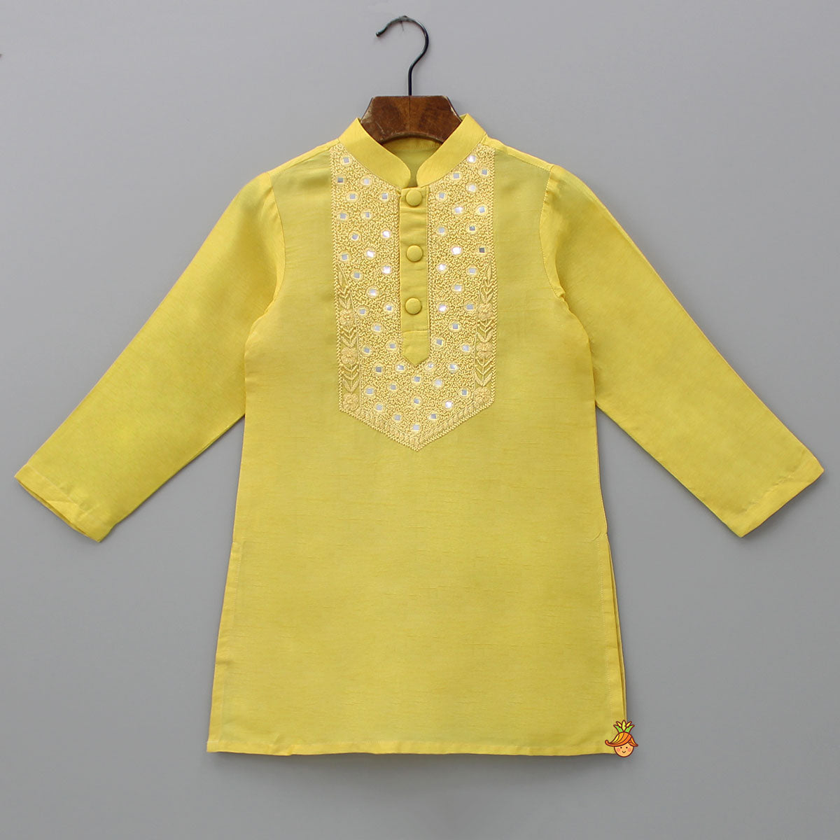 Thread Embroidered Yellow Kurta And Pyjama