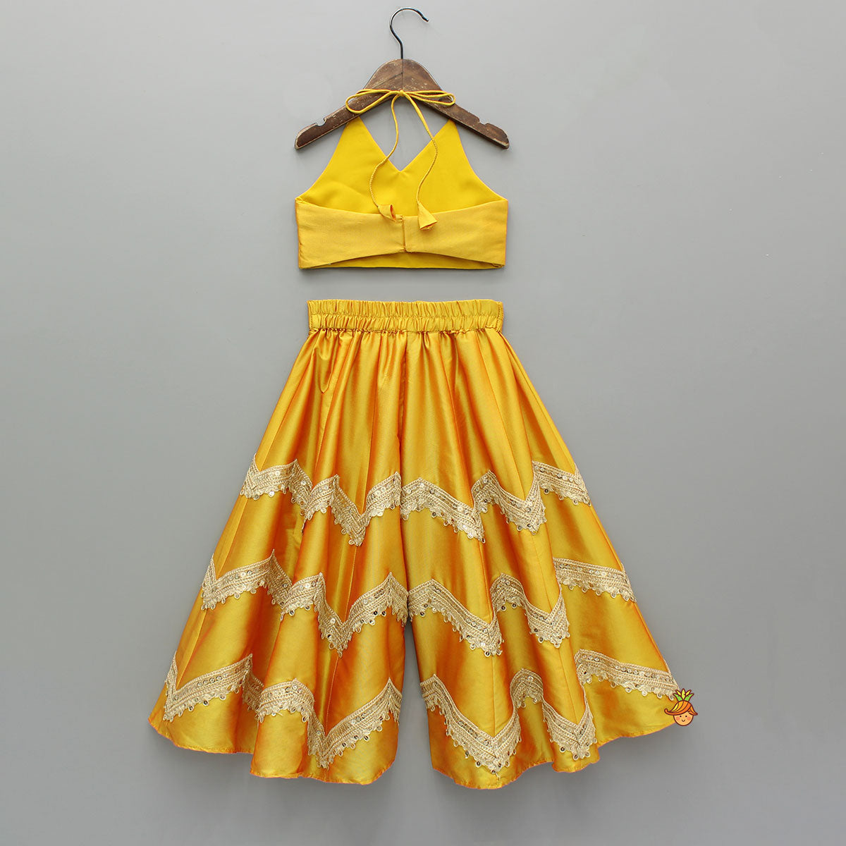 Halter Neck Top And Flared Palazzo With Net Dupatta