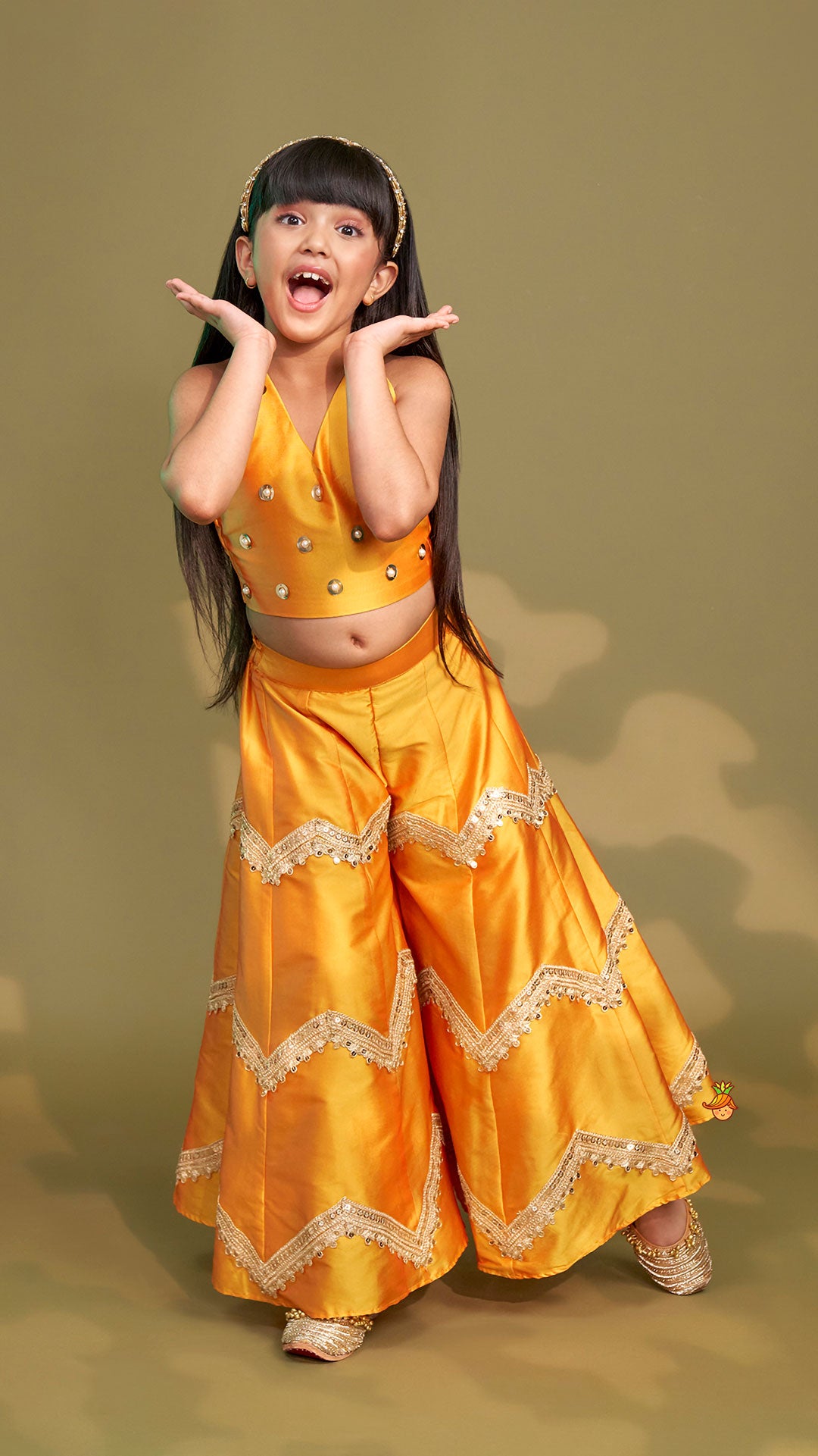 Halter Neck Top And Flared Palazzo With Net Dupatta