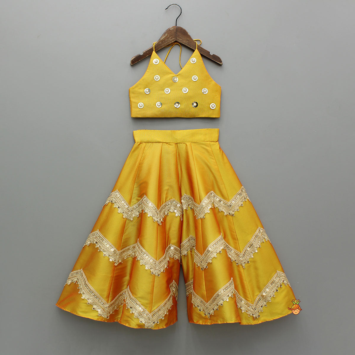 Halter Neck Top And Flared Palazzo With Net Dupatta