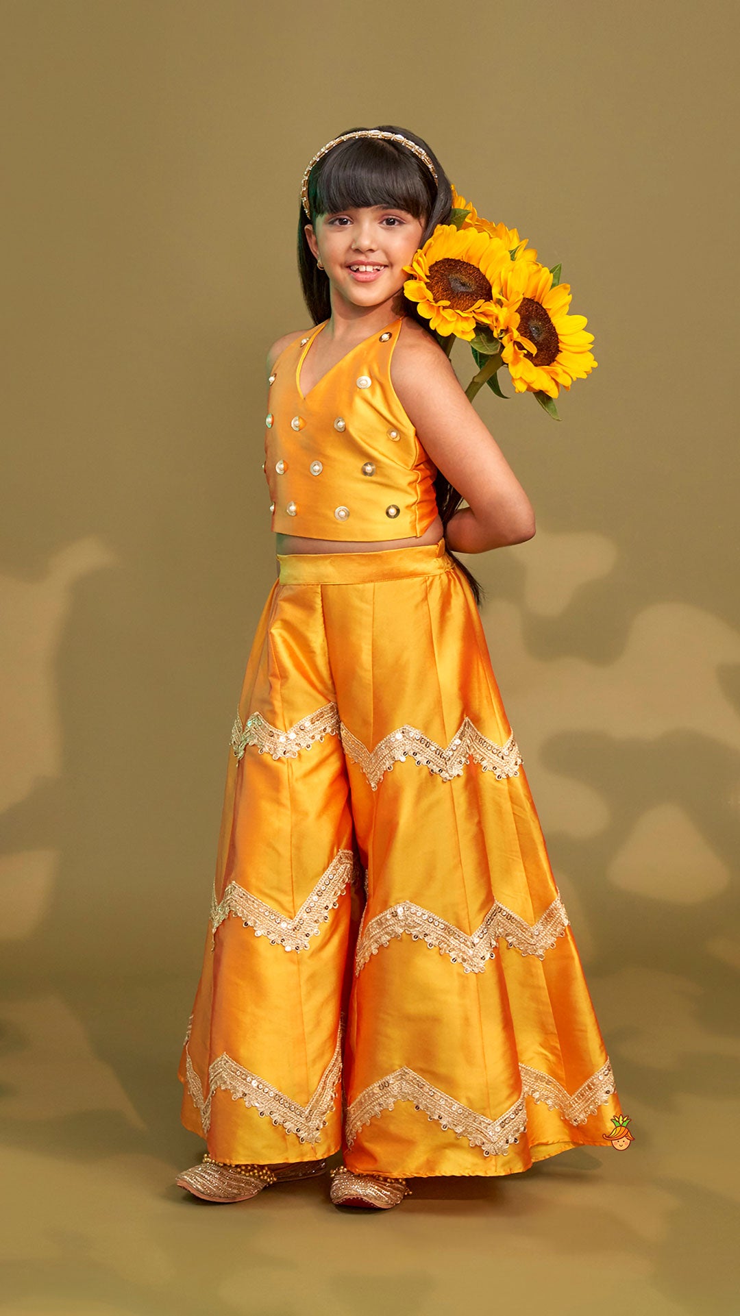Halter Neck Top And Flared Palazzo With Net Dupatta
