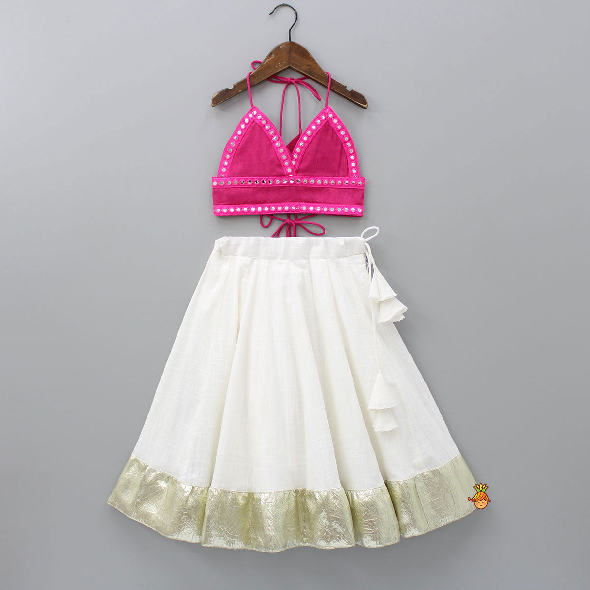 Halter Neck Pink Top And Flared Lehenga