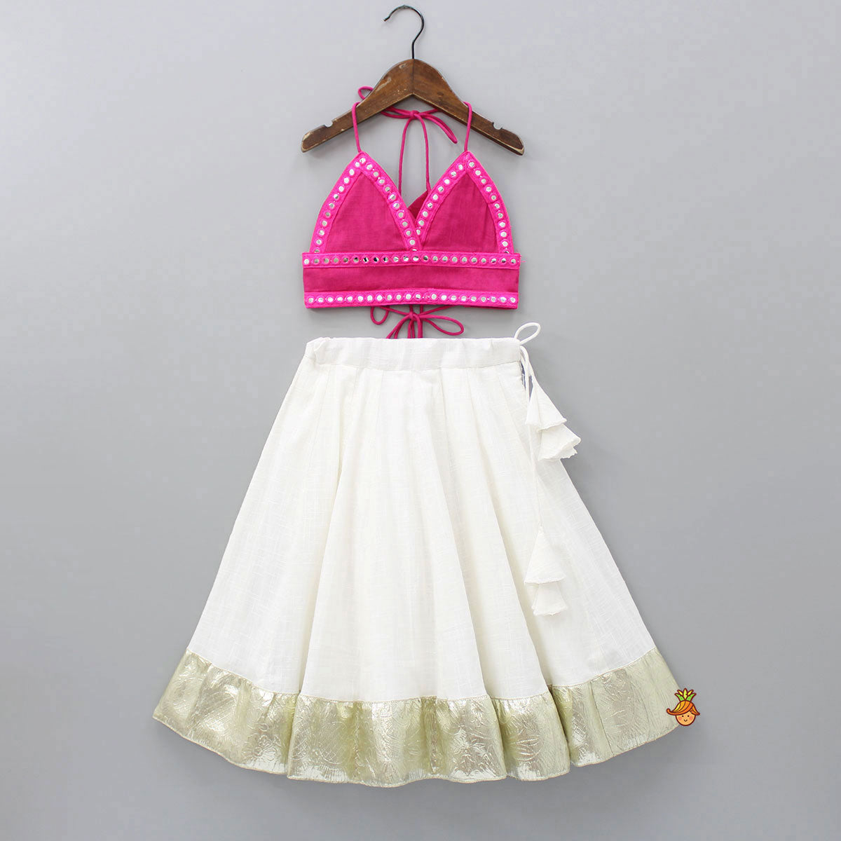 Halter Neck Pink Top And Flared Lehenga