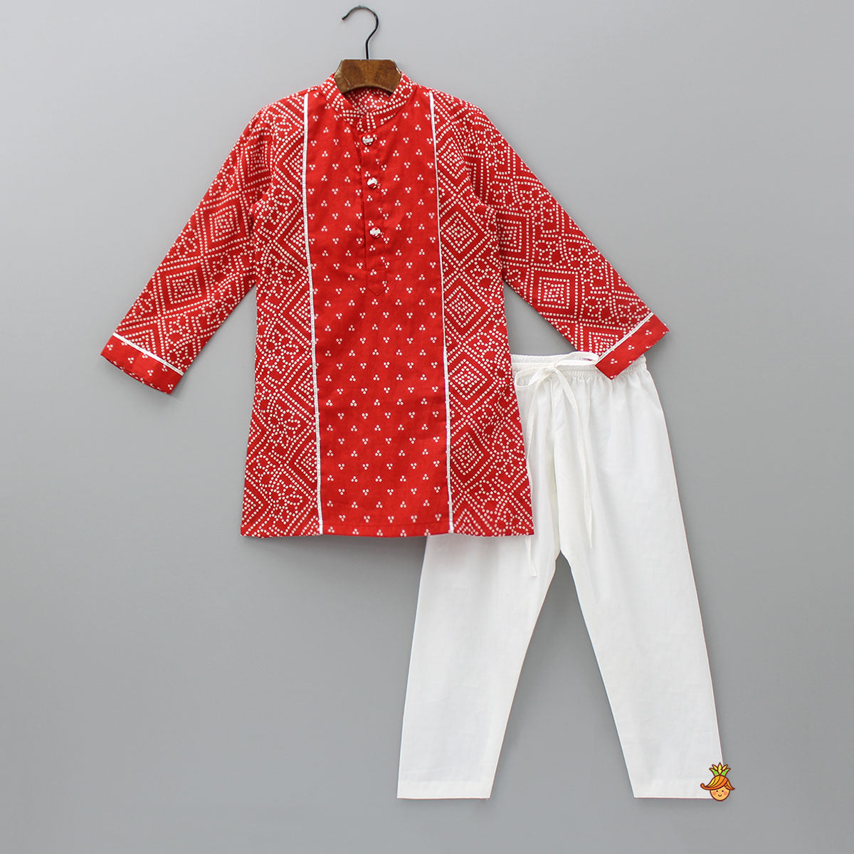 Bandhani Printed Red Kurta And Pyjama