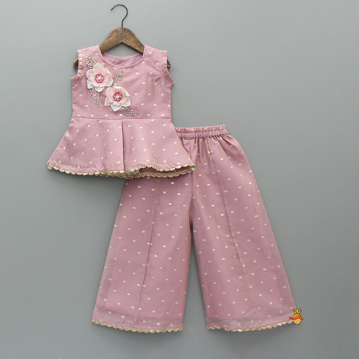 Flower Enhanced Kurti And Flared Palazzo