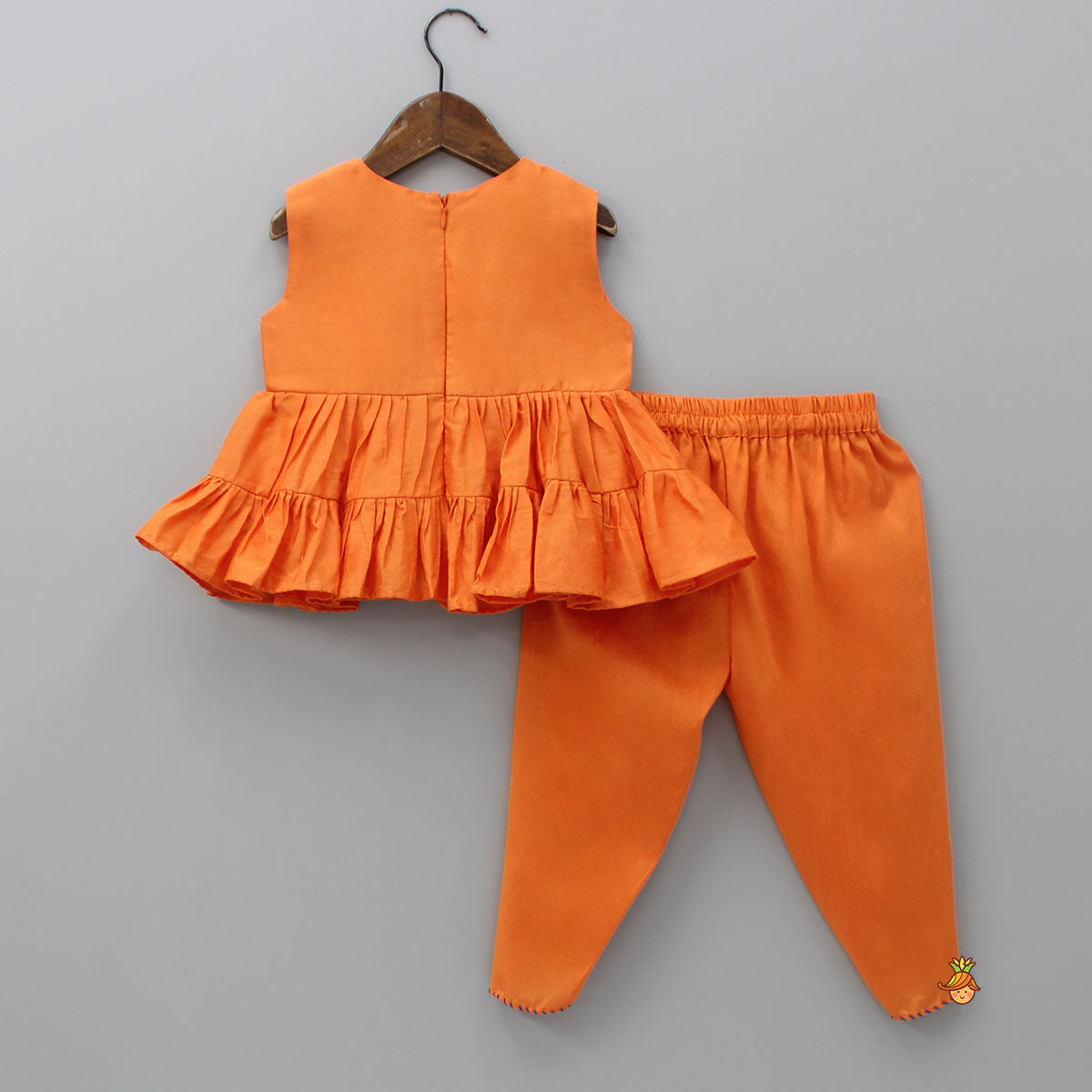 Embroidered Orange Kurti And Dhoti