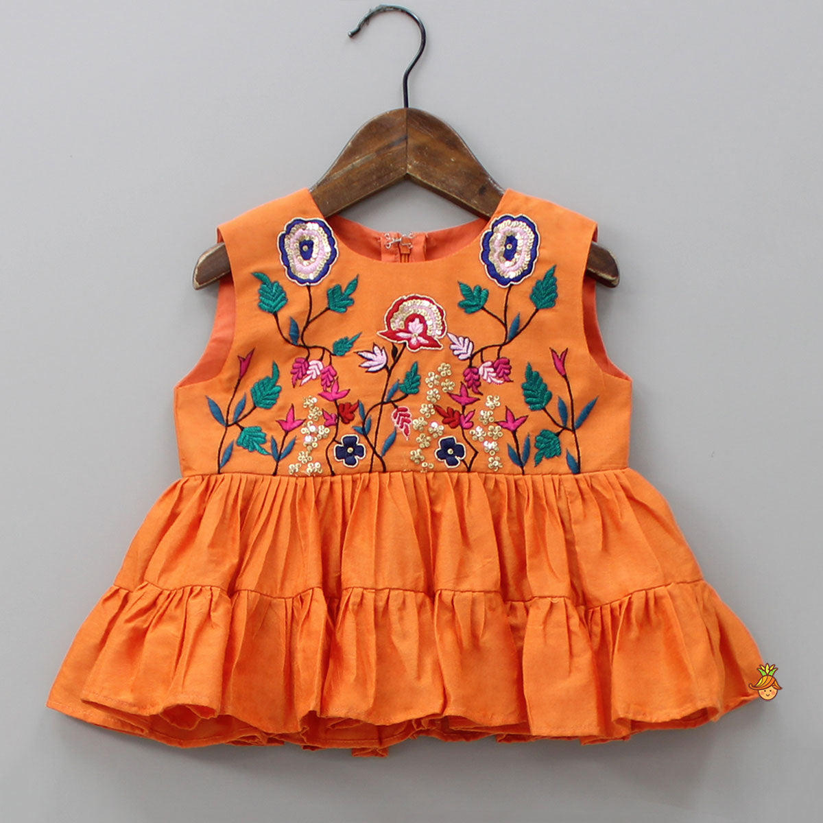 Embroidered Orange Kurti And Dhoti