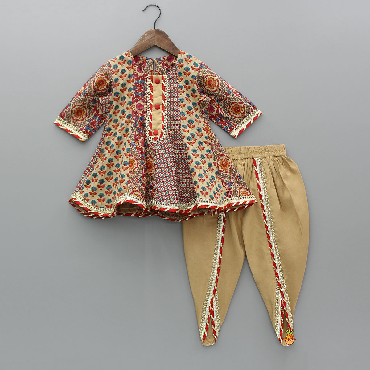 Multicolour Printed Kurti And Dhoti With Dupatta