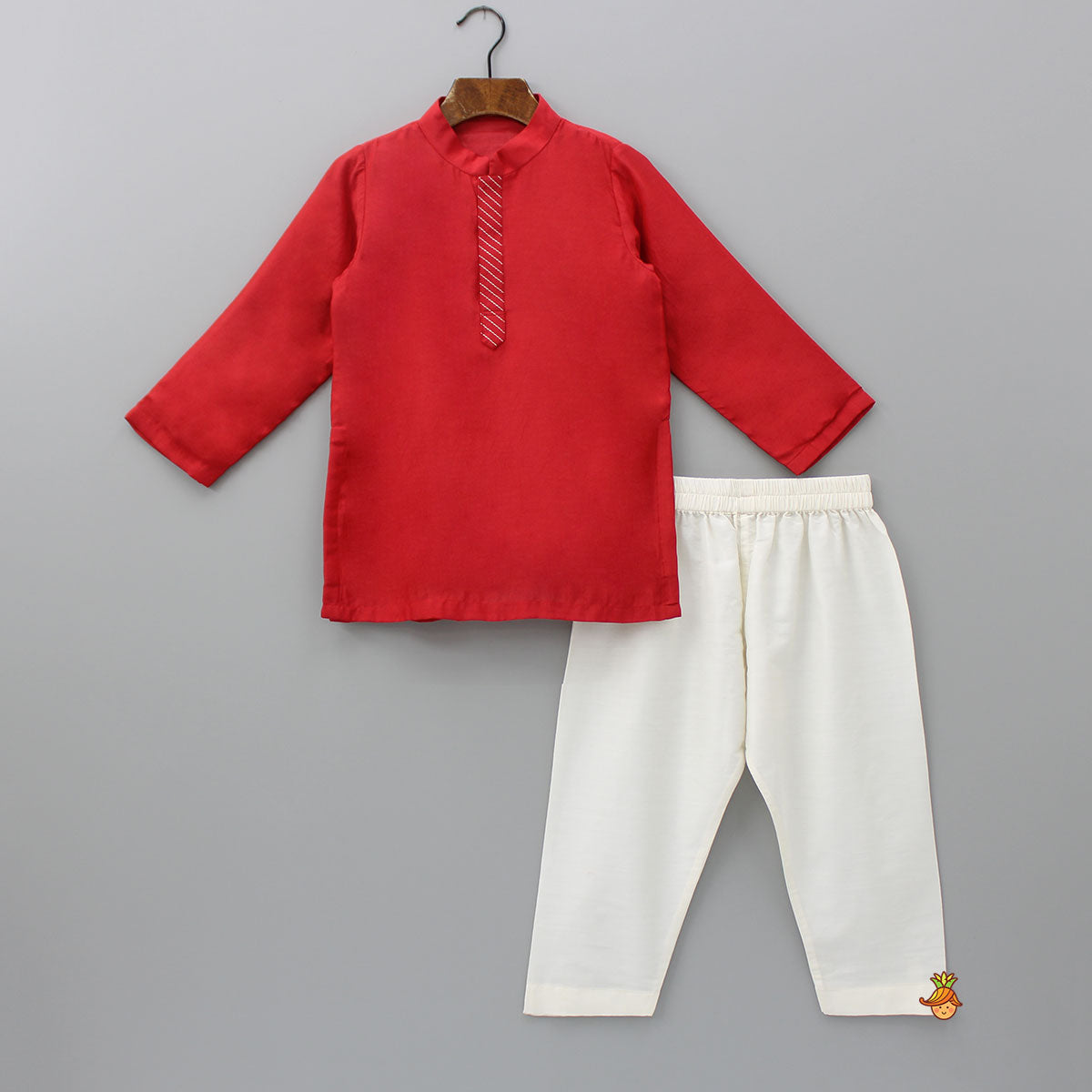 Embroidered Red Jacket With Kurta And Pyjama