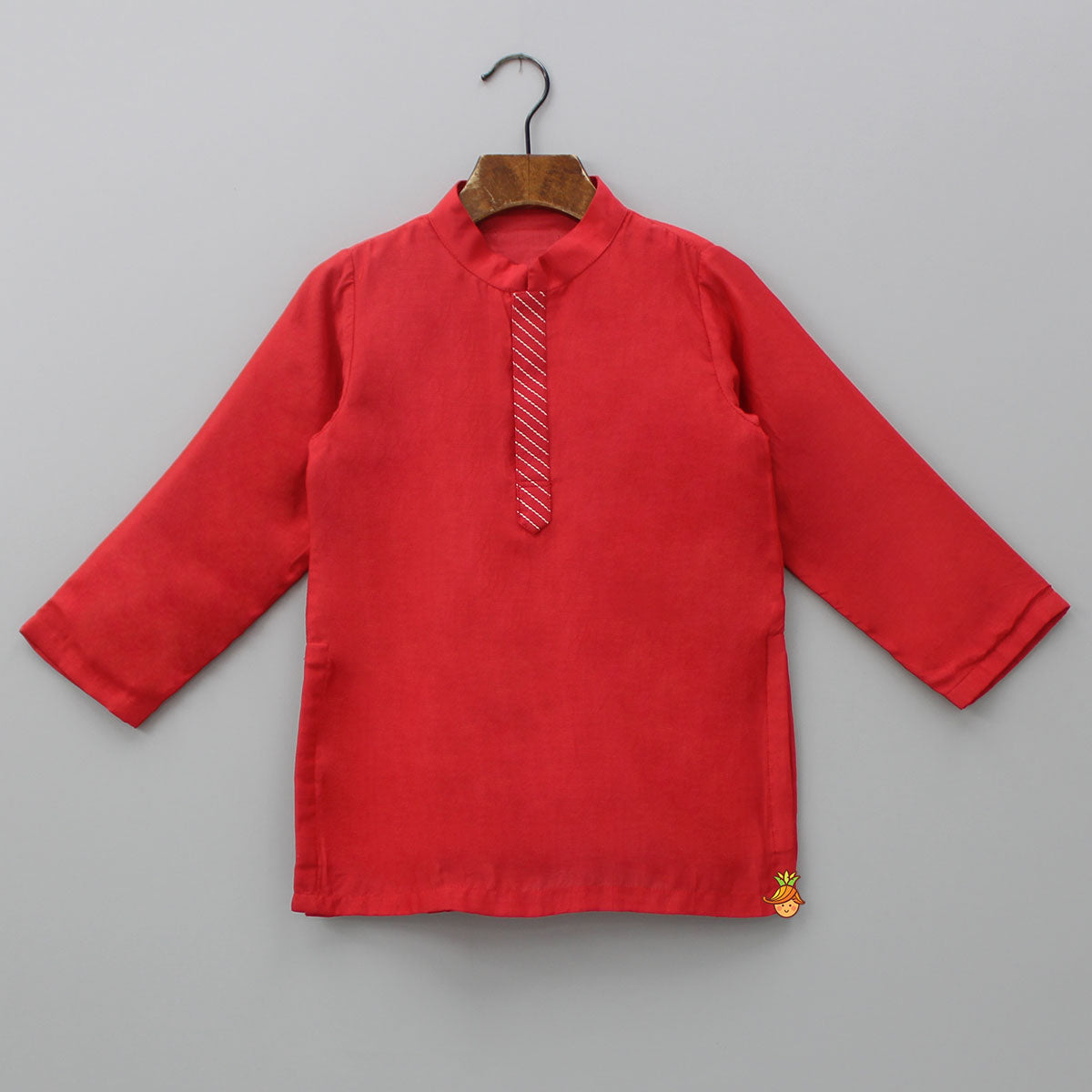 Embroidered Red Jacket With Kurta And Pyjama