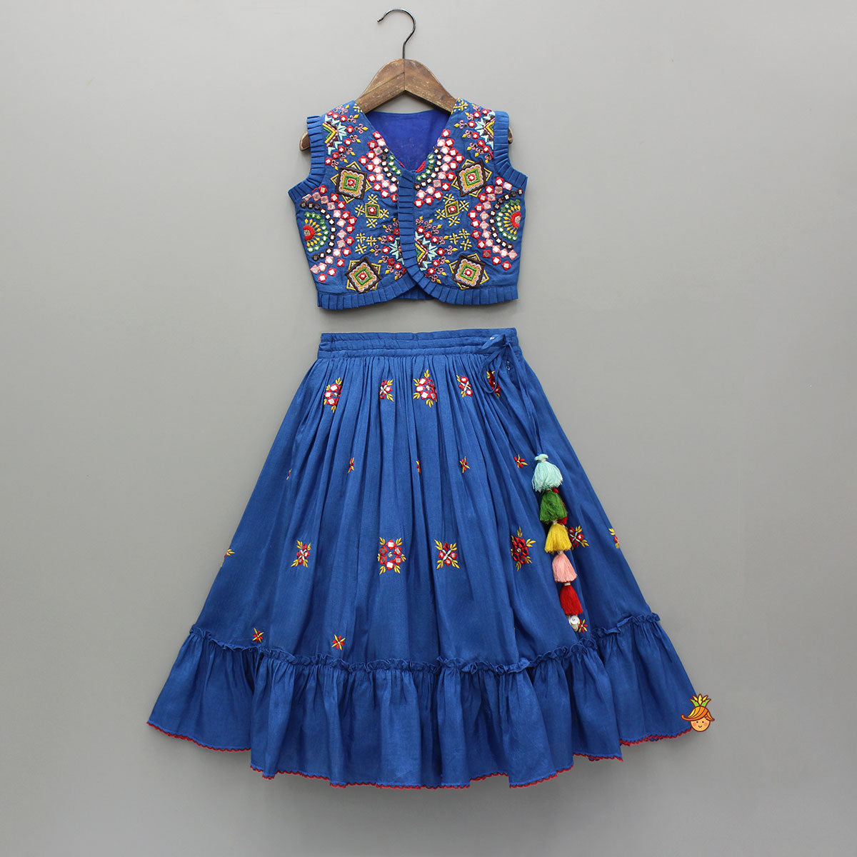 Embroidered Blue Top And Flared Lehenga