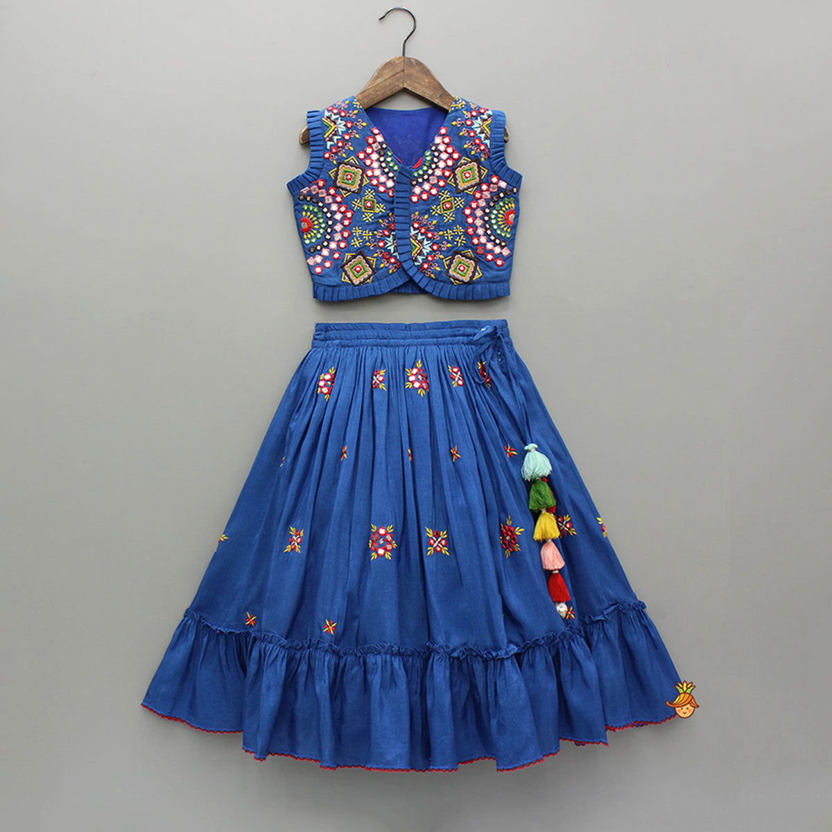 Embroidered Blue Top And Flared Lehenga
