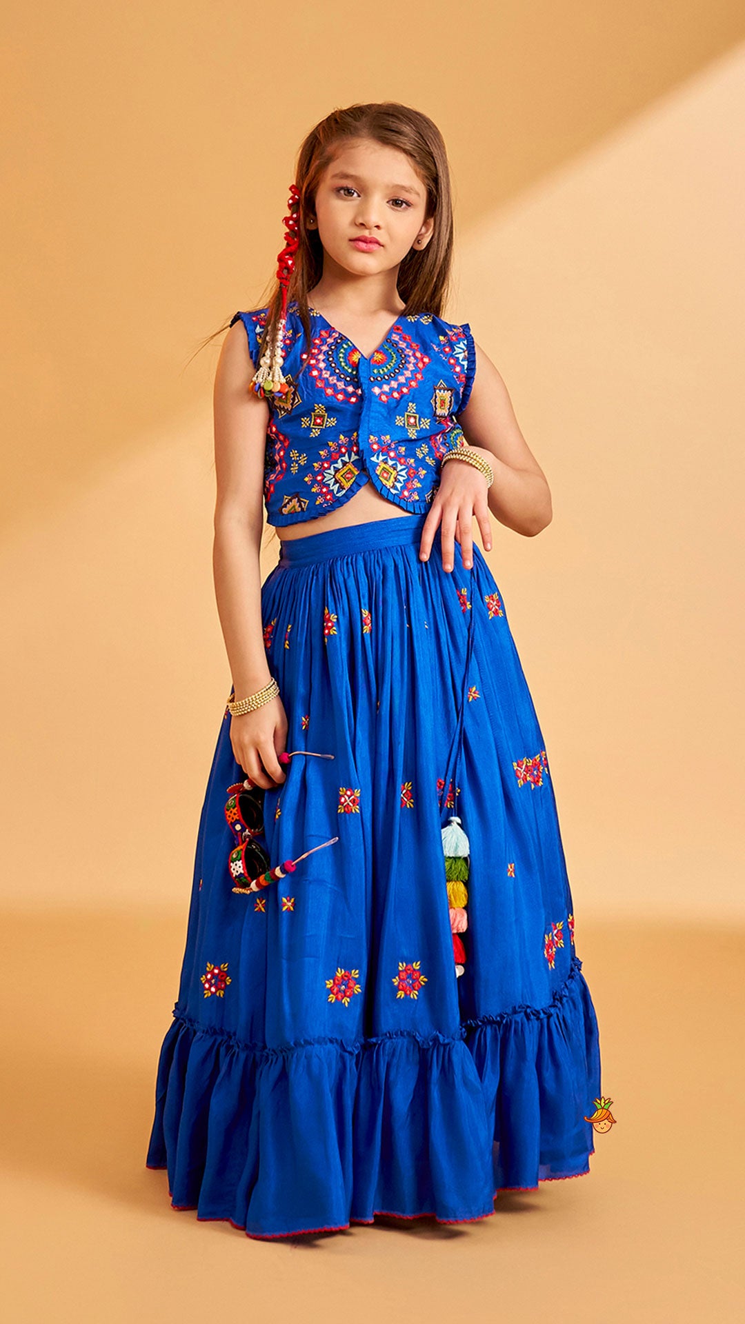 Embroidered Blue Top And Flared Lehenga