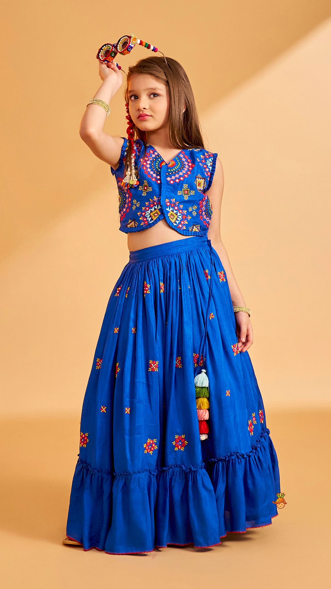 Embroidered Blue Top And Flared Lehenga