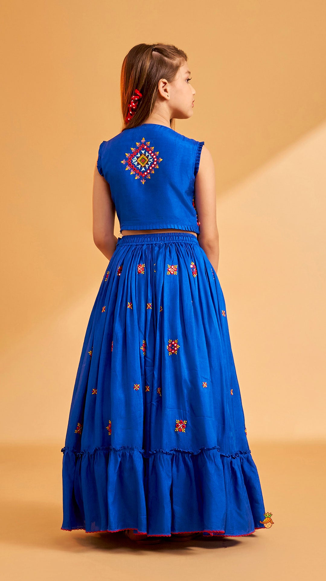 Embroidered Blue Top And Flared Lehenga