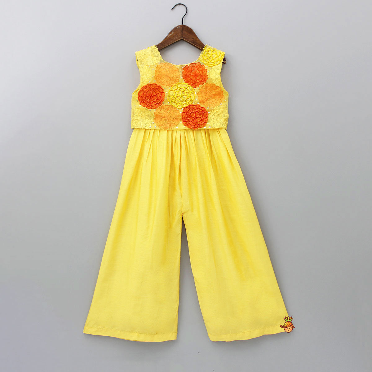 Yellow Jumpsuit With Embroidered Top