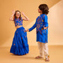 Blue Embroidered Jacket With Kurta And Pyjama twinning model image 1