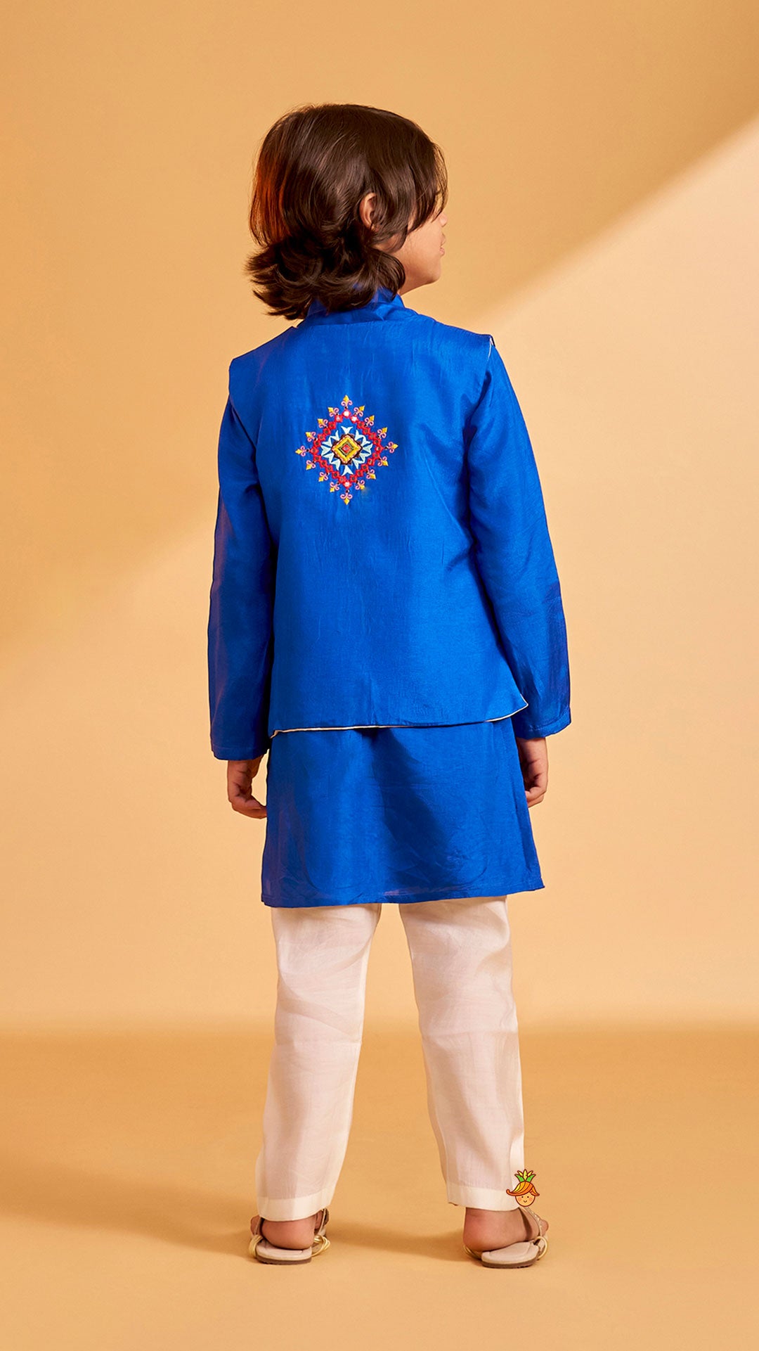 Blue Embroidered Jacket With Kurta And Pyjama
