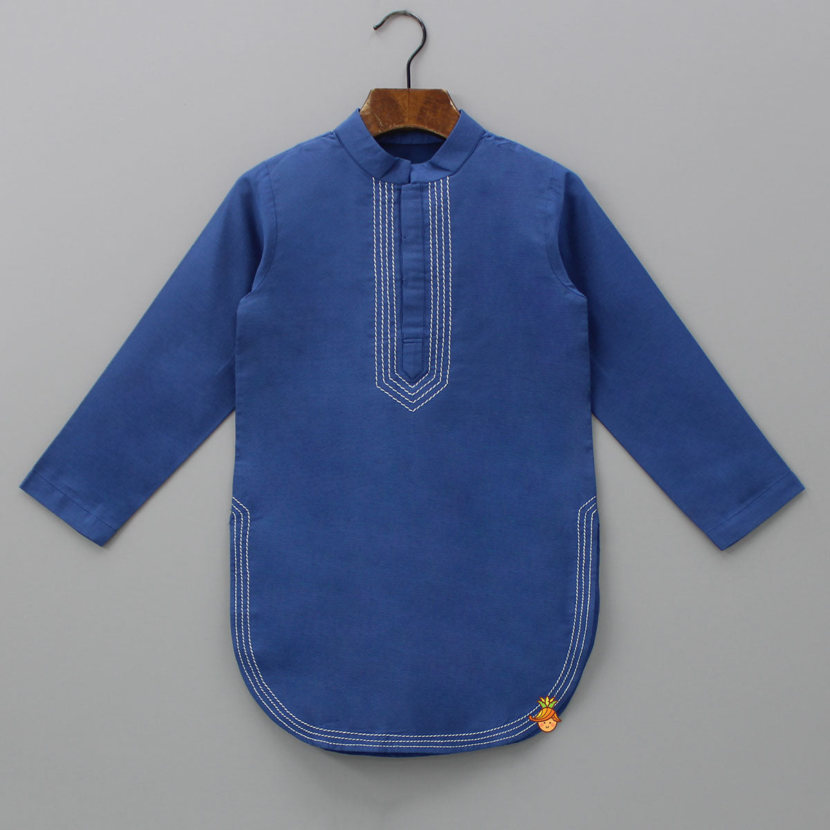 Blue Kurta With Stylish Hem And Pyjama