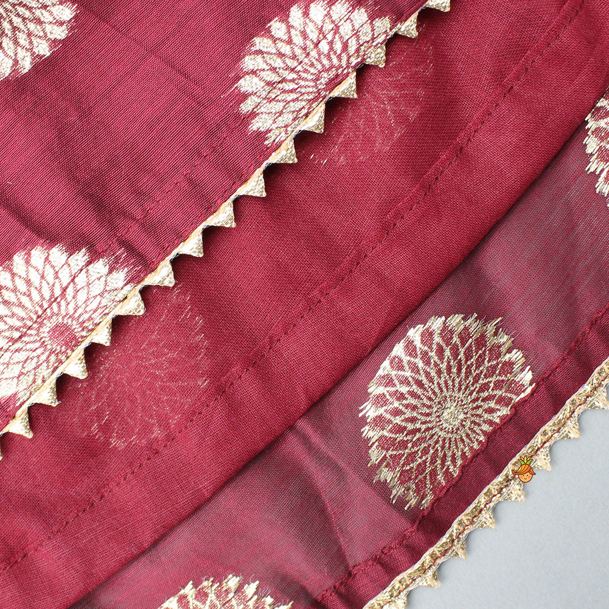 Chanderi Embroidered Maroon Peplum Top With Lehenga