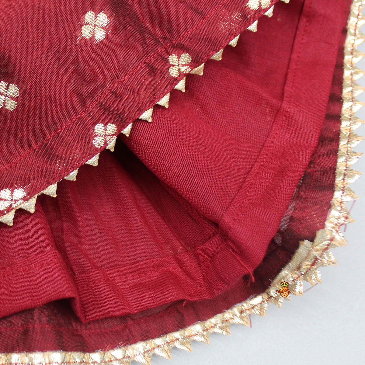 Chanderi Embroidered Maroon Peplum Top With Lehenga