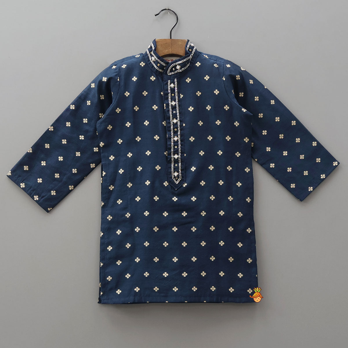 Chanderi Embroidered Blue Kurta And Pyjama