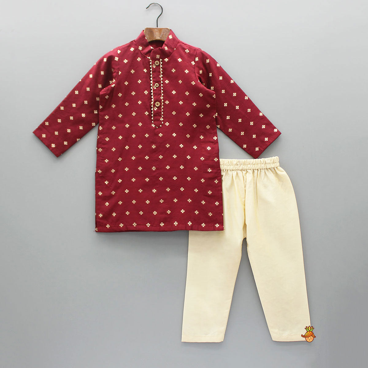 Chanderi Embroidered Maroon Kurta And Pyjama