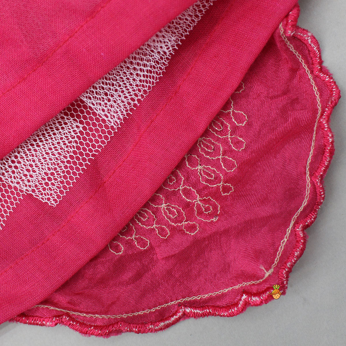 Embroidered Stylish Hem Pink Top And Pleated Lehenga