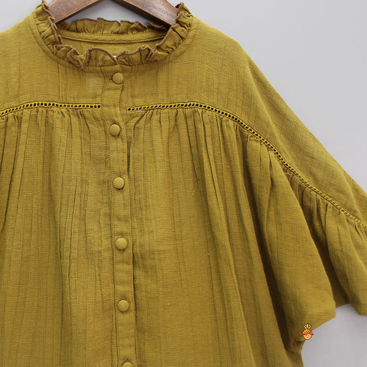 Front Open Lace Detailing Mustard Top