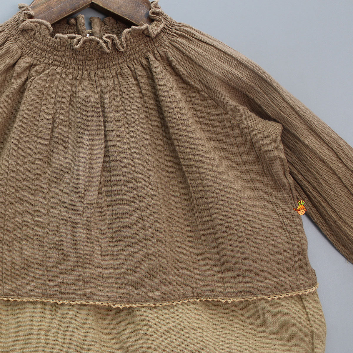 Smocked Dual Tone Brown Top