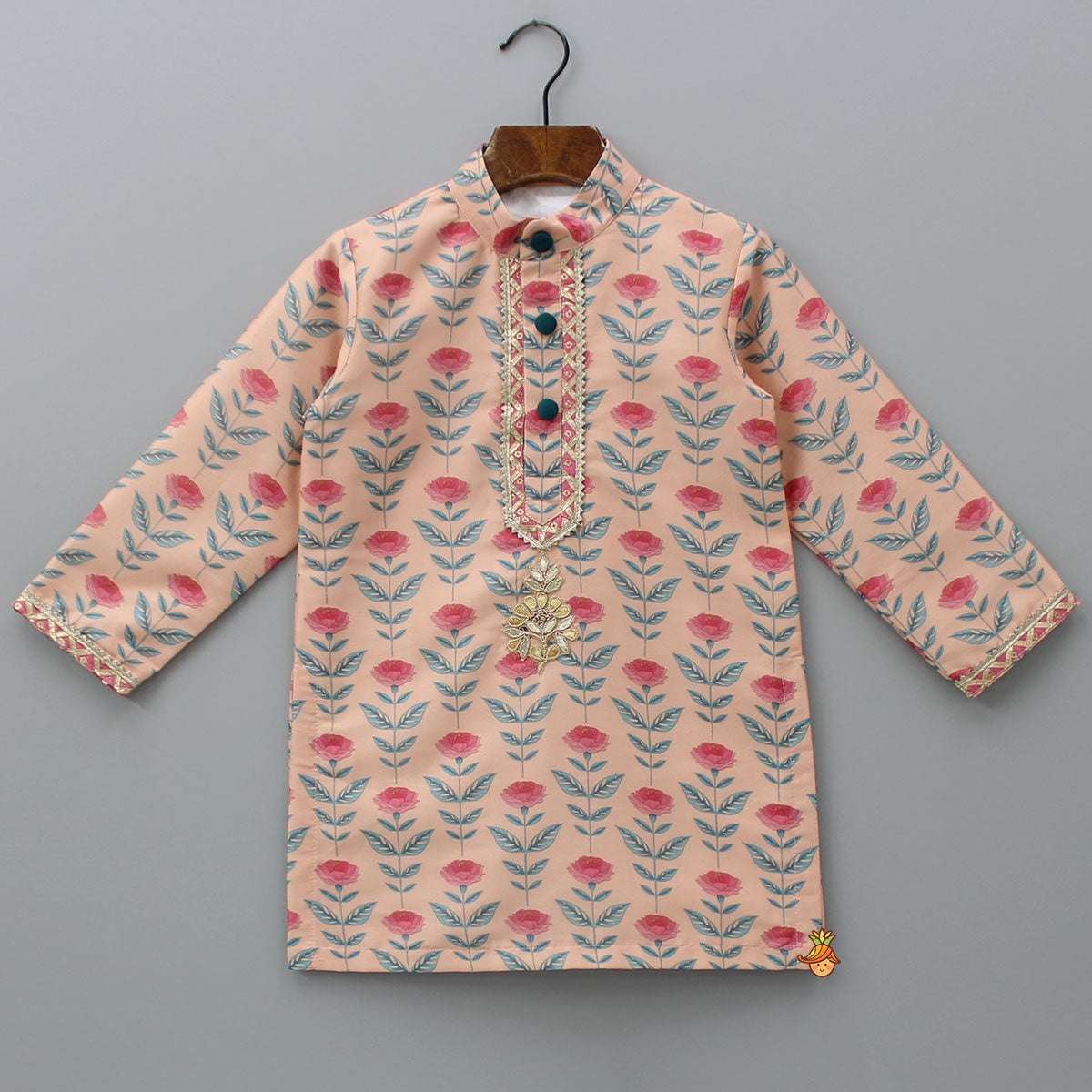 Peach Floral Printed Kurta With Pyjama