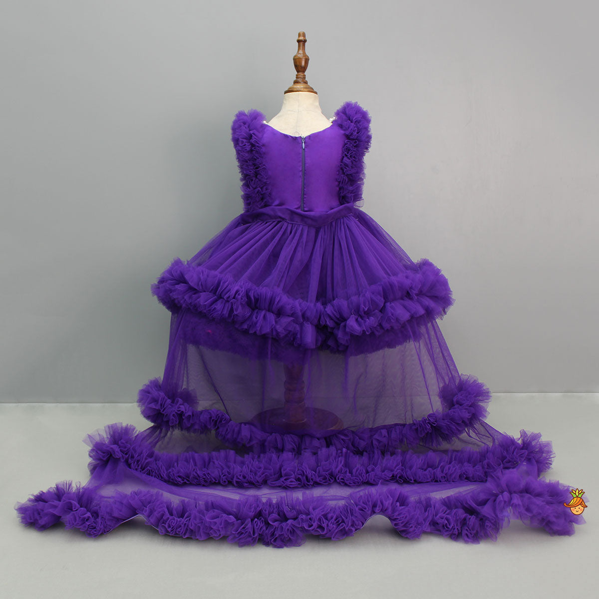 Embroidered Yoke Trail Purple Dress With Detachable Bow And Matching Swirled Bowie Headband