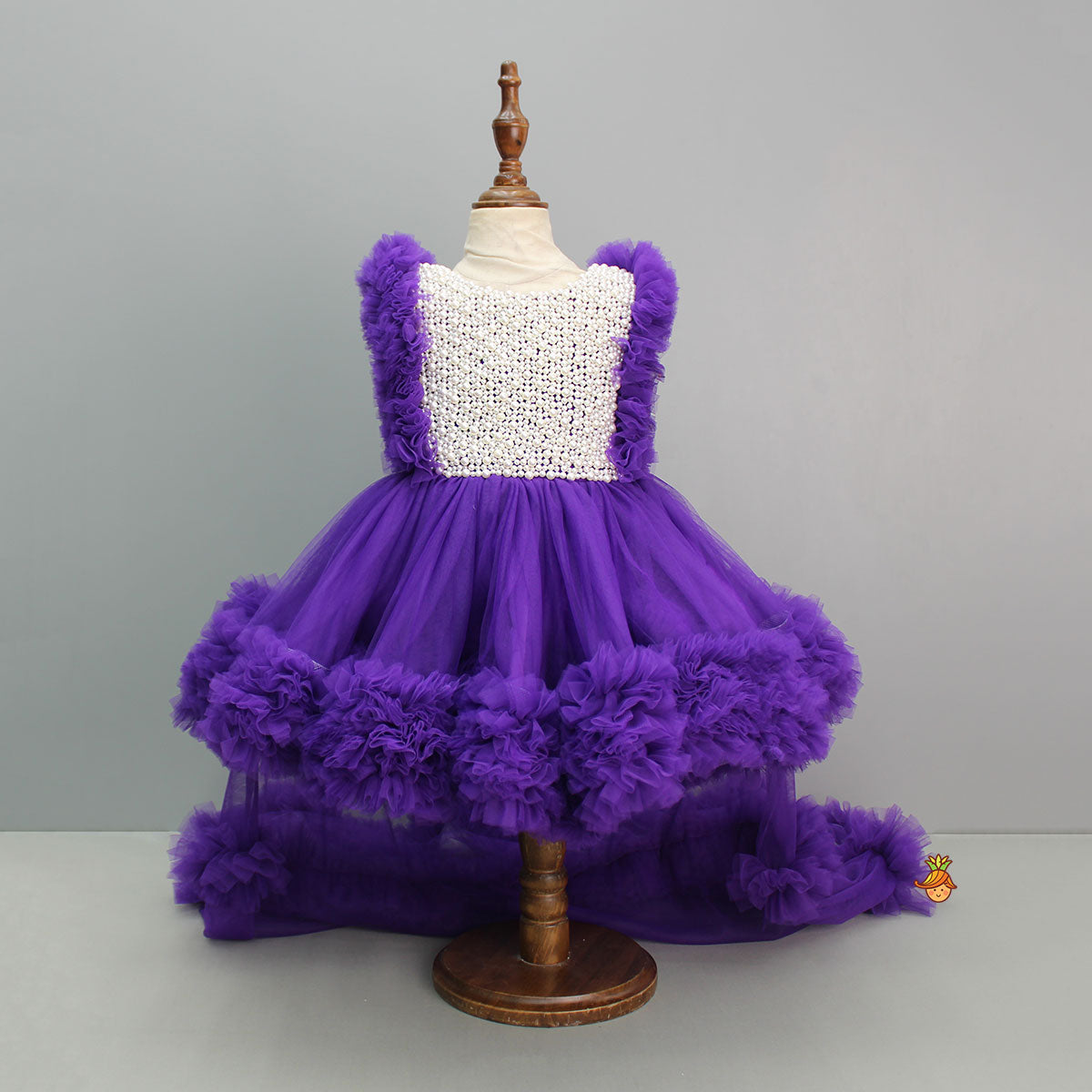 Embroidered Yoke Trail Purple Dress With Detachable Bow And Matching Swirled Bowie Headband