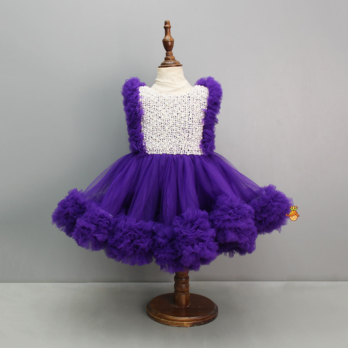 Embroidered Yoke Trail Purple Dress With Detachable Bow And Matching Swirled Bowie Headband