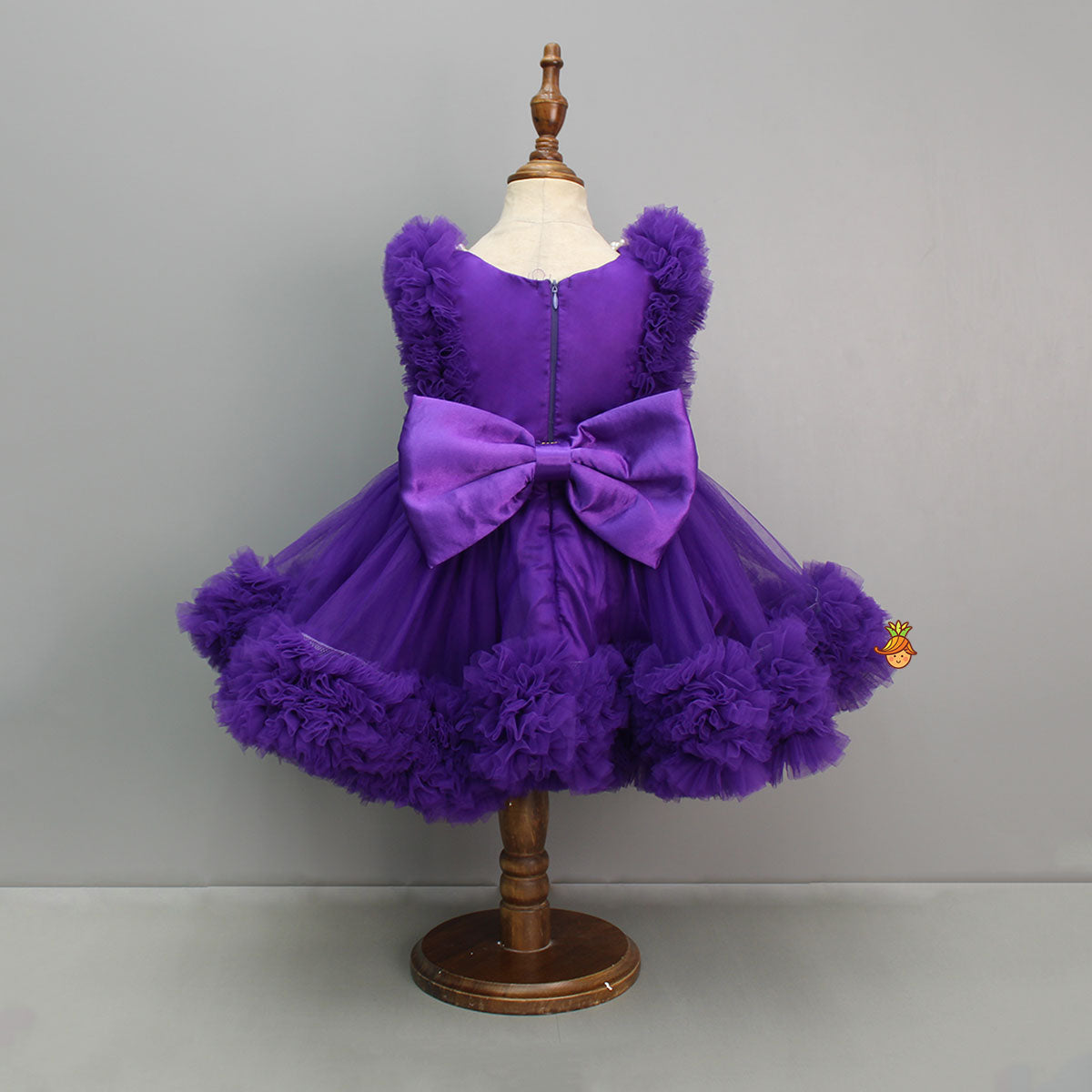 Embroidered Yoke Trail Purple Dress With Detachable Bow And Matching Swirled Bowie Headband