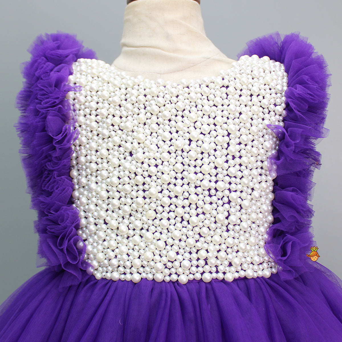 Embroidered Yoke Trail Purple Dress With Detachable Bow And Matching Swirled Bowie Headband