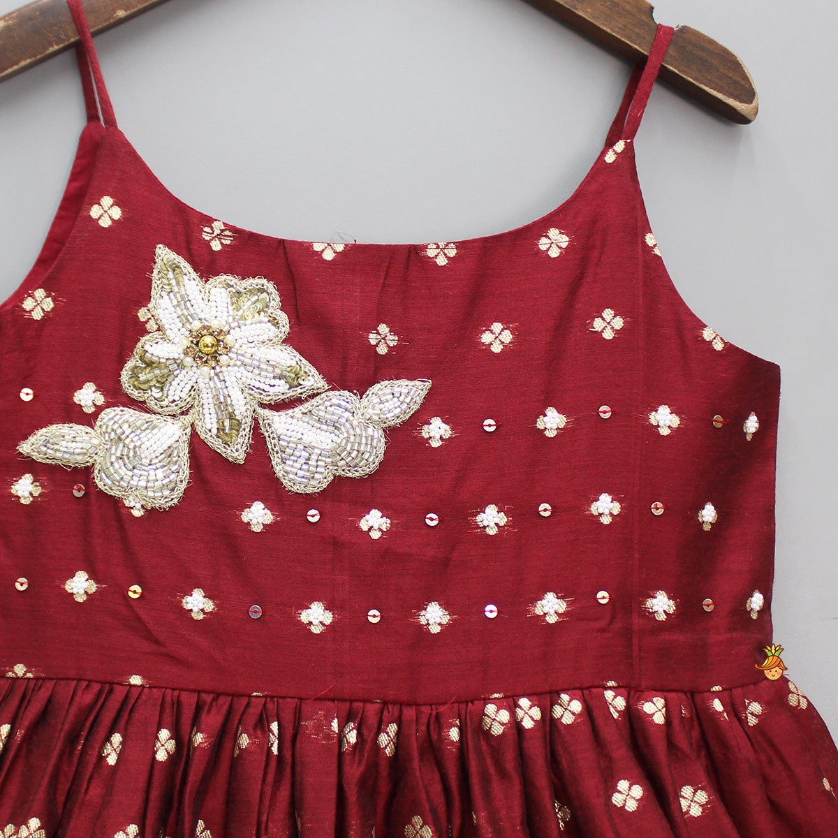 Embroidered Strappy Maroon Kurti